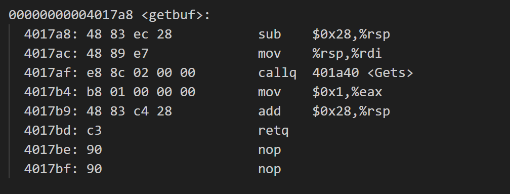 `getbuf反汇编`